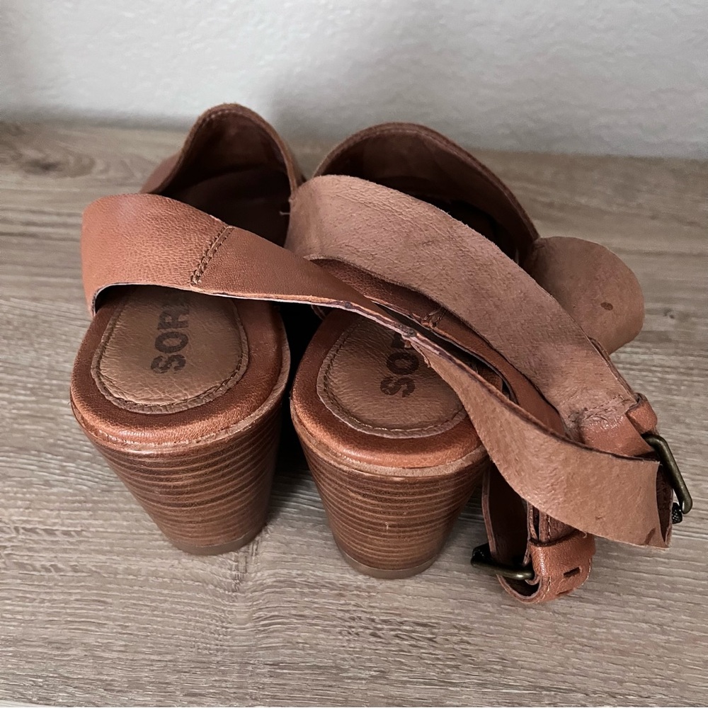 Women’s 9.5 Sorel After Hours Sandal Comfy Wedge in Camel Brown Leather - Picture 13 of 16